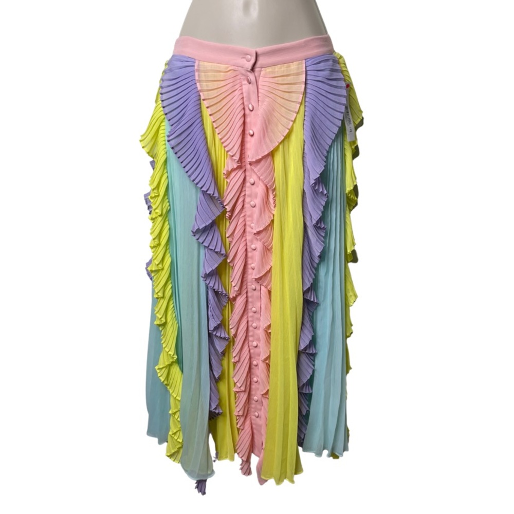 Pastel Multi-Color Pleated Ruffle Maxi Skirt - Picture 2 of 8